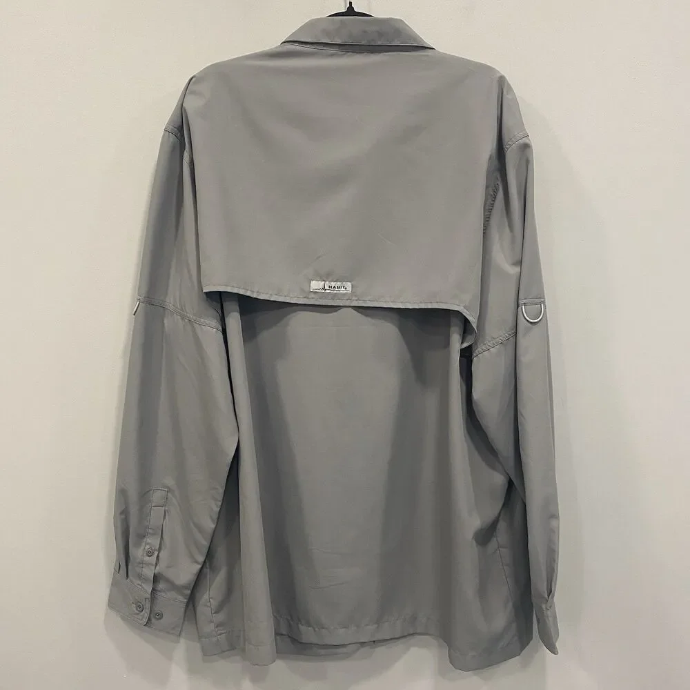 Habit Mens 2XL Gray Vented Outdoor UPF 40+ Long Sleeve Button-Up Fishing Shirt - Picture 12 of 16